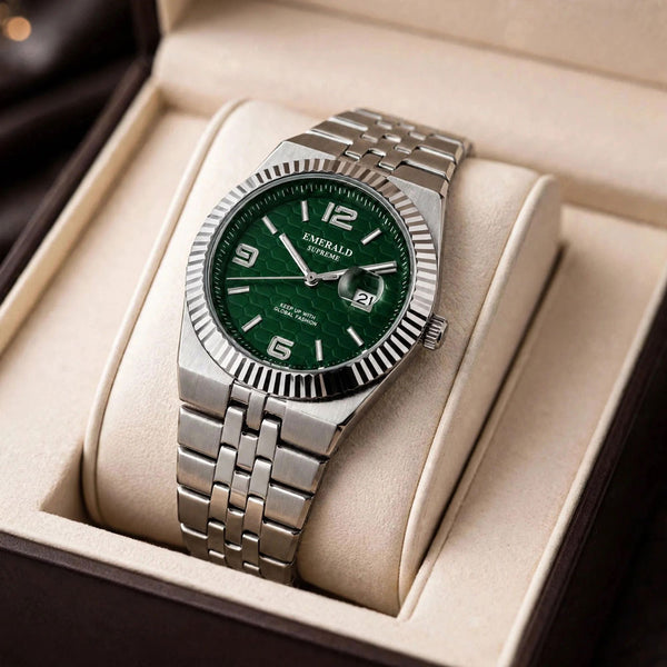 Emerald Land-Dweller ES-4094 Green Dial silver Bracelet Men's Watch