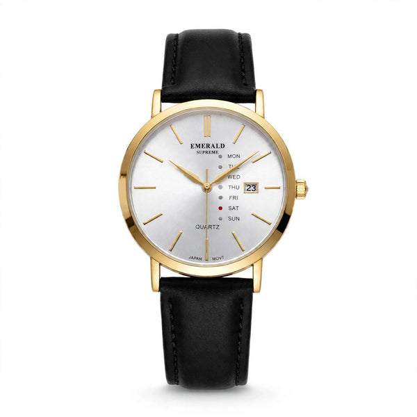 Emerald Heritage Edition ES-9110 White Dial Gold tone Black Leather Men's Watch