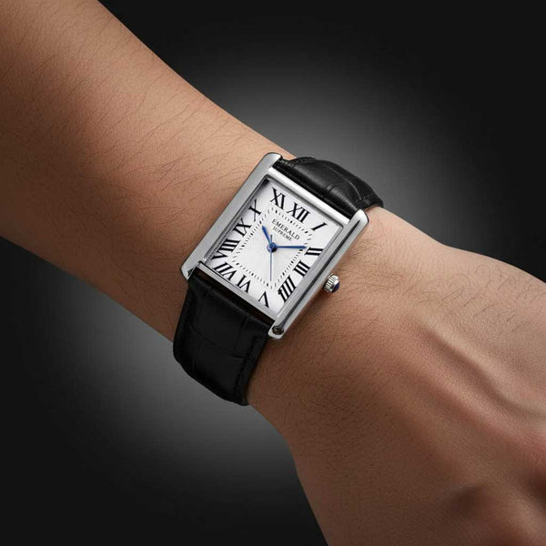 Emerald Tank Solo ES-2026 White Dial Black Men's Watch