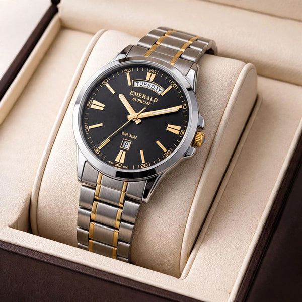 Emerald Edge ES-9008 Black Dial Two-Tone Bracelet Men's Watch