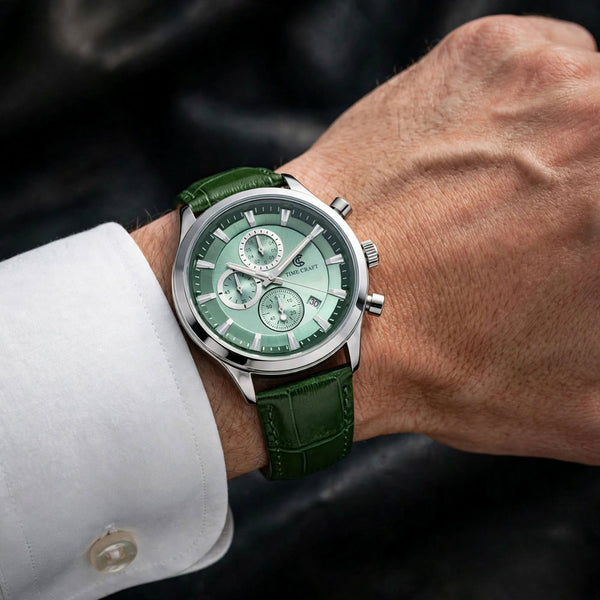 Time Craft TC-1613GR Chronograph Green Dial Green Strap Watch