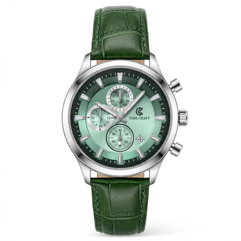 Time Craft TC-1613GR Chronograph Green Dial Green Strap Watch