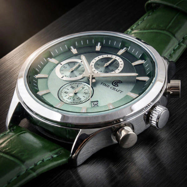 Time Craft TC-1613GR Chronograph Green Dial Green Strap Watch