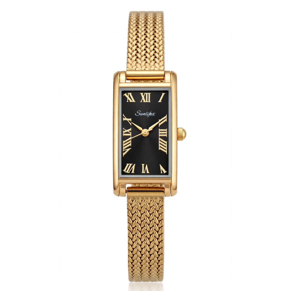 Sunlifex Women's Vintage Square Watch – Gold Mesh Strap Main image