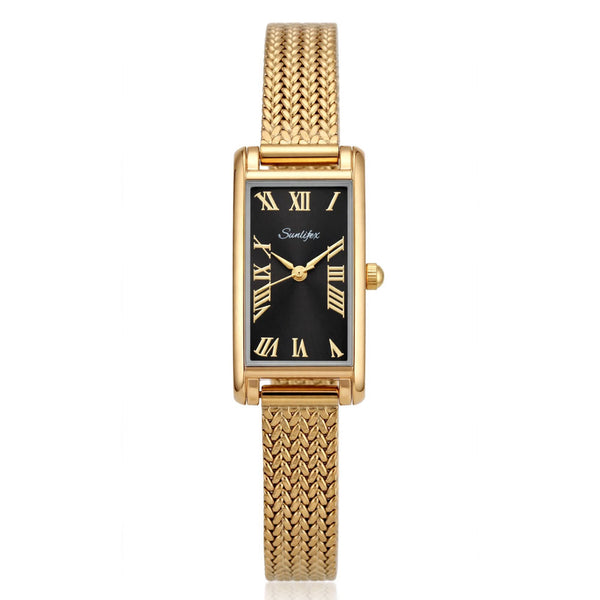 Sunlifex Women's Vintage Square Watch – Gold Mesh Strap