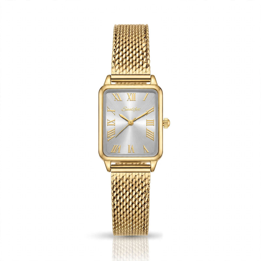 Sunlifex Women's Vintage Square Watch – Gold Mesh Strap