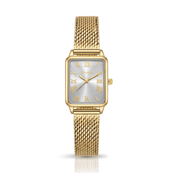 Sunlifex Women's Vintage Square Watch – Gold Mesh Strap