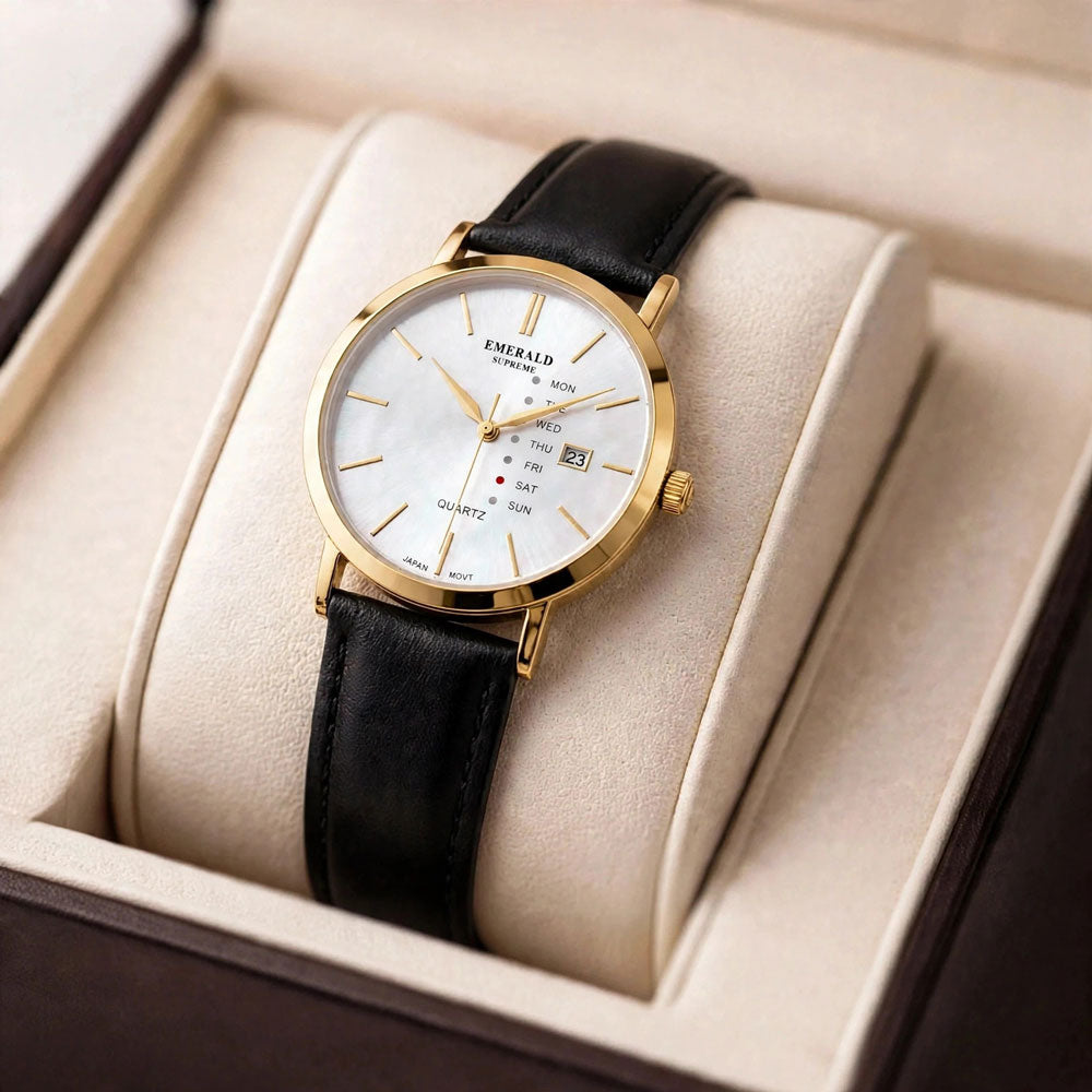 Emerald Heritage Edition ES-9110 White Dial Gold tone Black Leather Men's Watch Secondary image