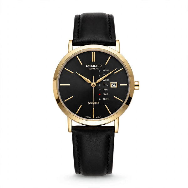 Emerald Heritage Edition  ES-9111 Black Dial Gold tone Black Leather Men's Watch