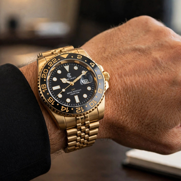 Time Craft GMT Master ii Tc-1635 Black Dial Golden chain