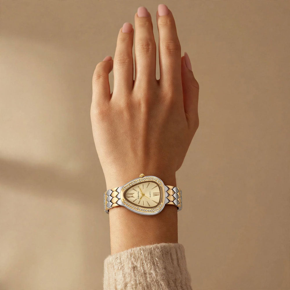 Sunlifex Teardrop Diamond Watch for Women – Champagne Dial – Two Tone