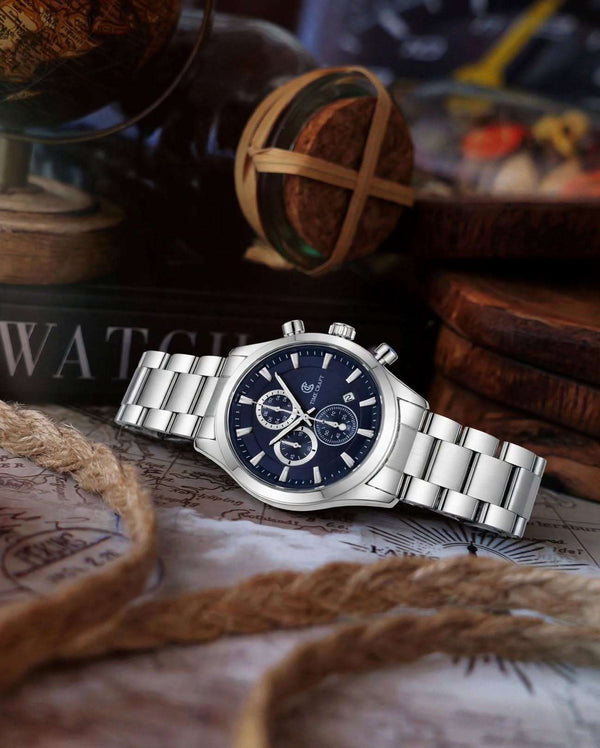 Time Craft TC-1613SBL Chronograph blue Dial silver Chain Watch