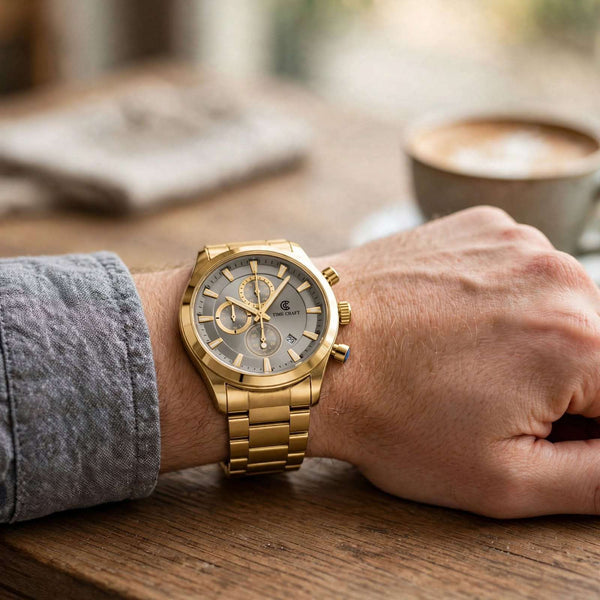 Time Craft TC-1613GGR Chronograph Gray Dial Gold Chain Watch