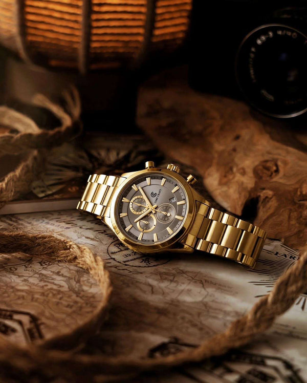 Time Craft TC-1613GGR Chronograph Gray Dial Gold Chain Watch