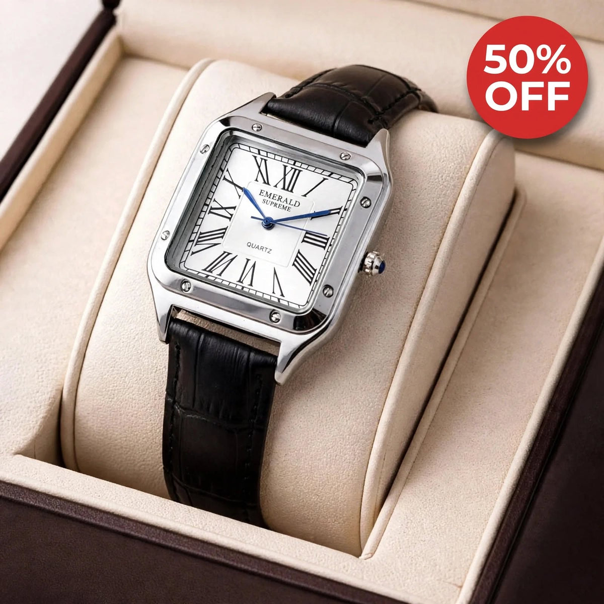 Emerald Santos ES-2029 White dial Black Leather Men's watch Main image
