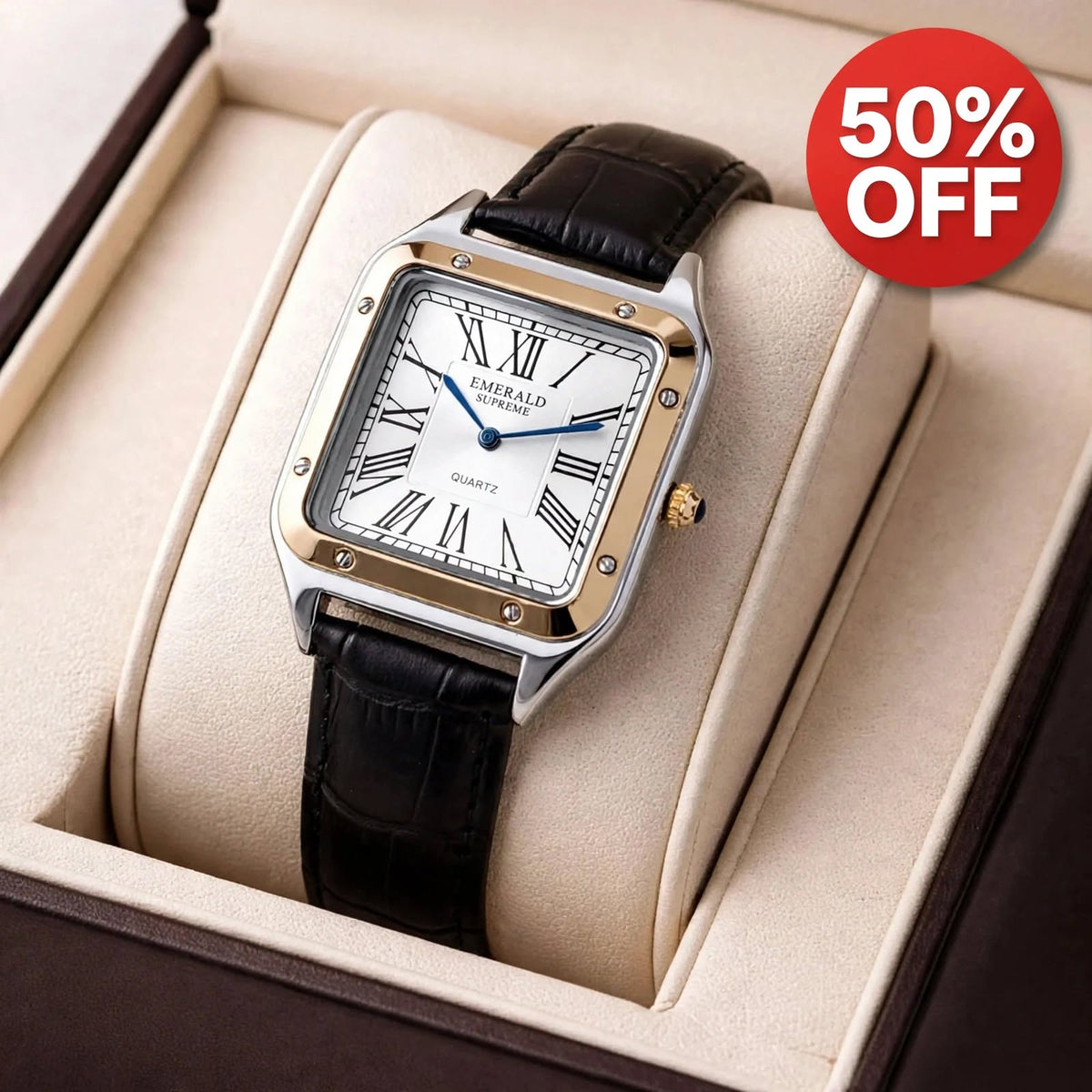 Emerald Santos ES-2031 luxury men's watch white dial two-tone case causal box Main image