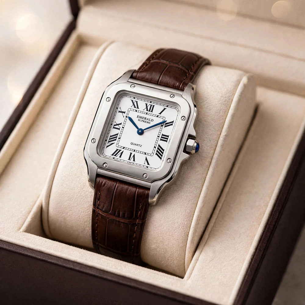 Emerald 2032 White dial Brown leather strap Analog Quartz Men's Watch Secondary image