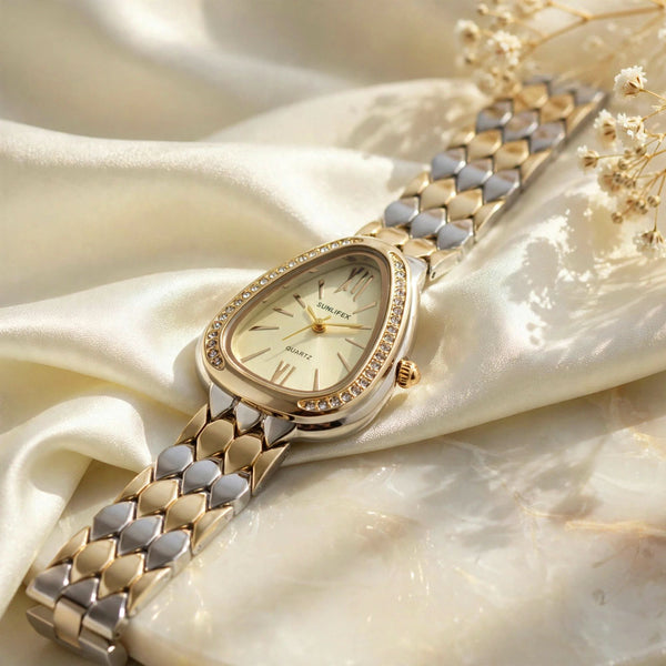 Sunlifex Teardrop Diamond Watch for Women – Champagne Dial – Two Tone