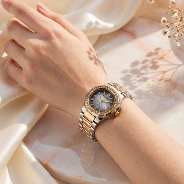 Sunlifex Two-Tone Diamond Watch for Women – Silver Gold – Grey Dial