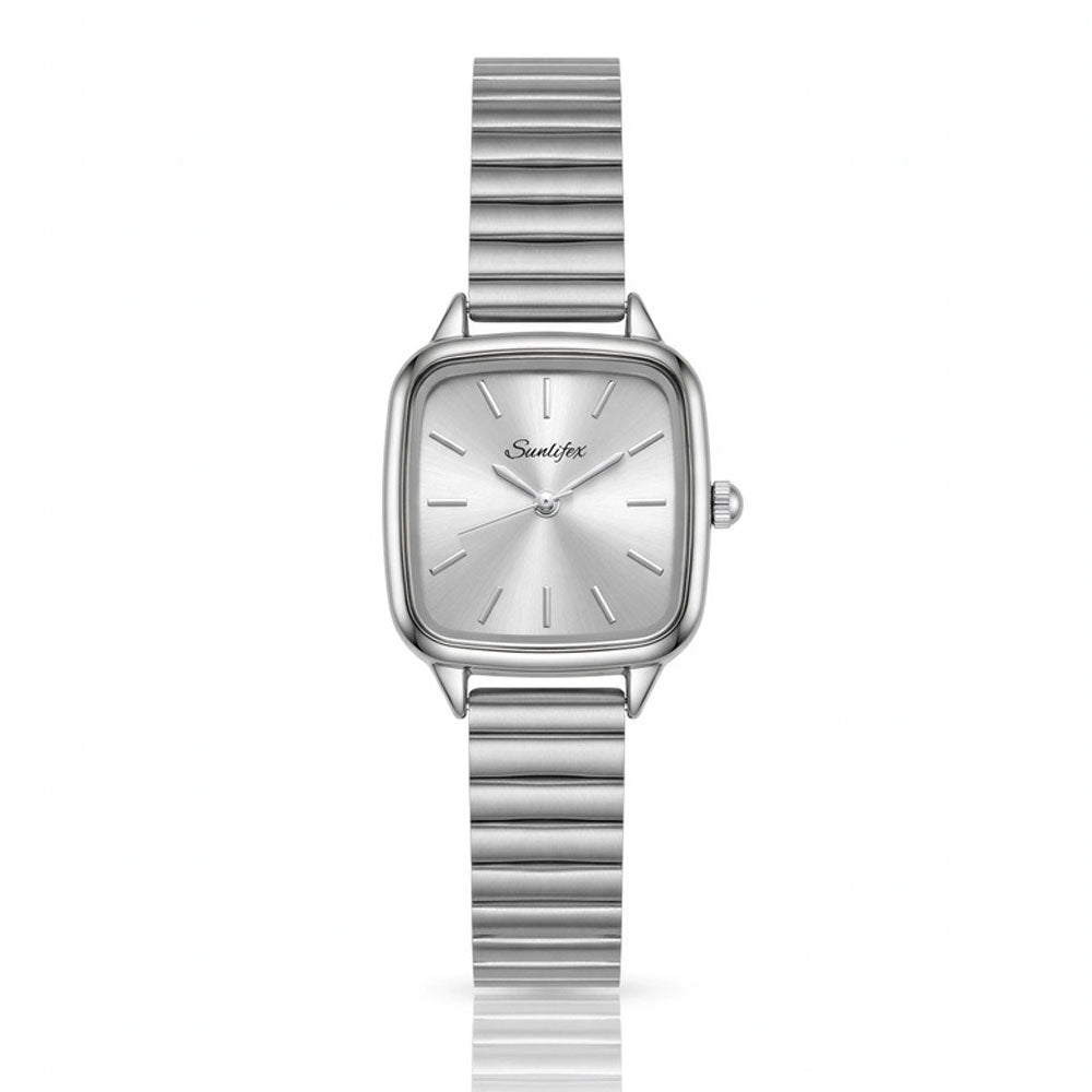 Sunlifex Women's Vintage Square Watch – Silver Mesh Strap