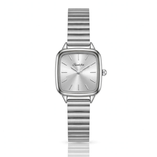 Sunlifex Women's Vintage Square Watch – Silver Mesh Strap