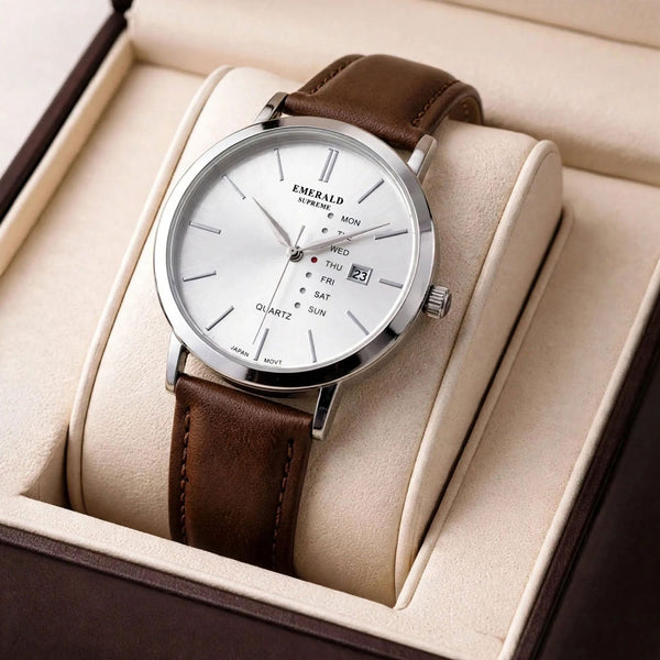 Emerald Heritage Edition ES-9113 White Dial Brown Leather Men's Watch