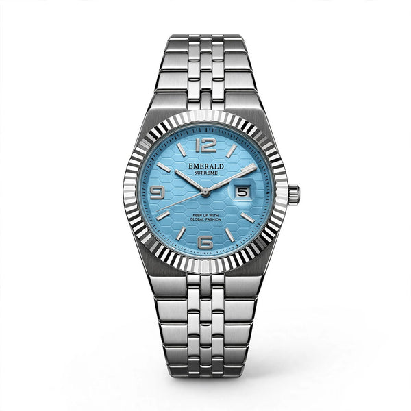 Emerald Land-Dweller ES-4097 Sky-Blue Dial silver Bracelet Men's Watch