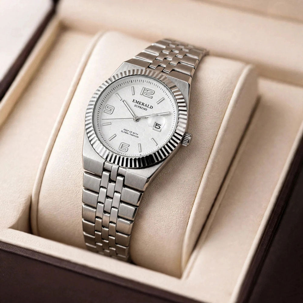 Emerald Land-Dweller ES-4096 White Dial silver Bracelet Men's Watch Secondary image