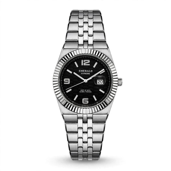 Emerald Land-Dweller ES-4095 Black Dial silver Bracelet Men's Watch