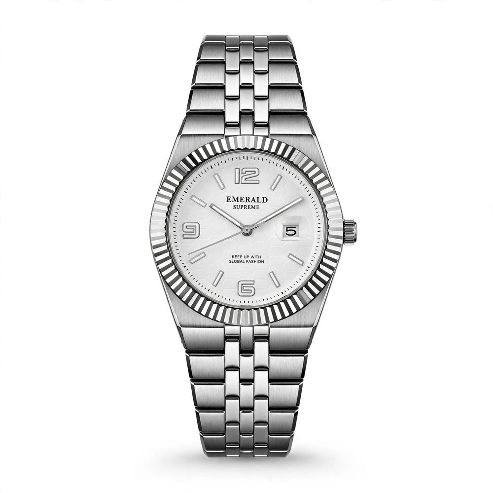 Emerald Land-Dweller ES-4096 White Dial silver Bracelet Men's Watch Main image