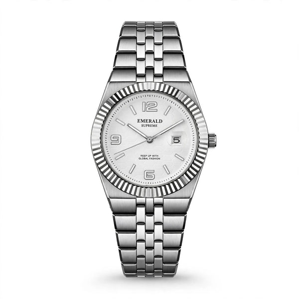 Emerald Land-Dweller ES-4096 White Dial silver Bracelet Men's Watch