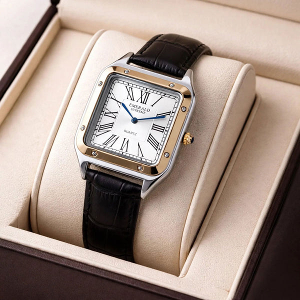 Emerald Santos ES-2031 White dial Two Tone Black Leather Men's Watch