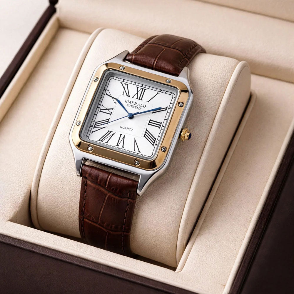 Emerald Santos ES-2033 White dial Two Tone Brown Leather Men's Watch Secondary image