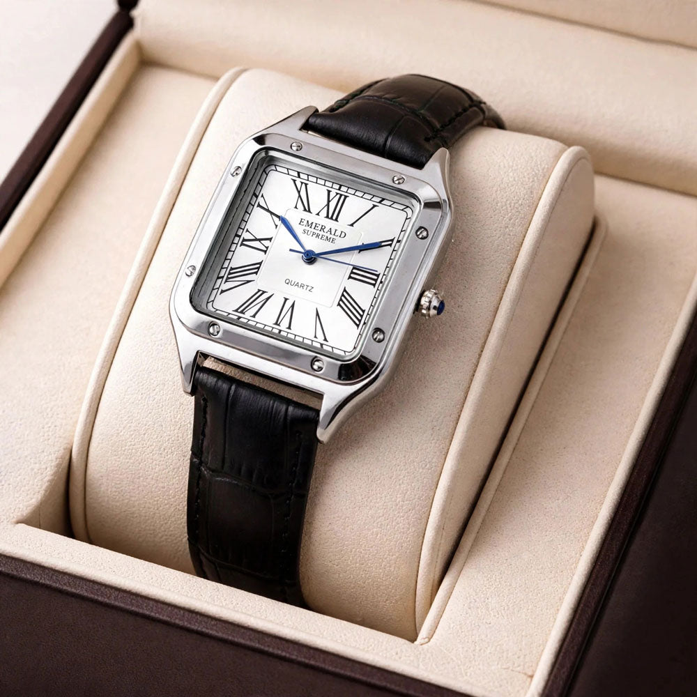 Emerald Santos ES-2029 White dial Black Leather Men's watch Secondary image