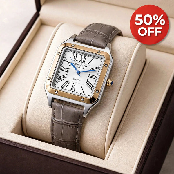 Emerald Santos ES-2030 White dial Gray Leather Two-Tone Men's Watch