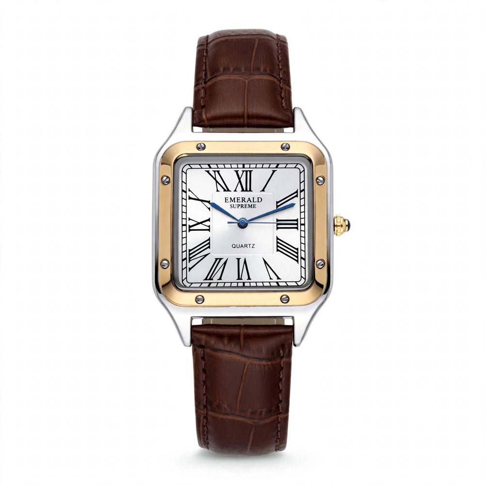 Emerald Santos ES-2033 White dial Two Tone Brown Leather Men's Watch Secondary image