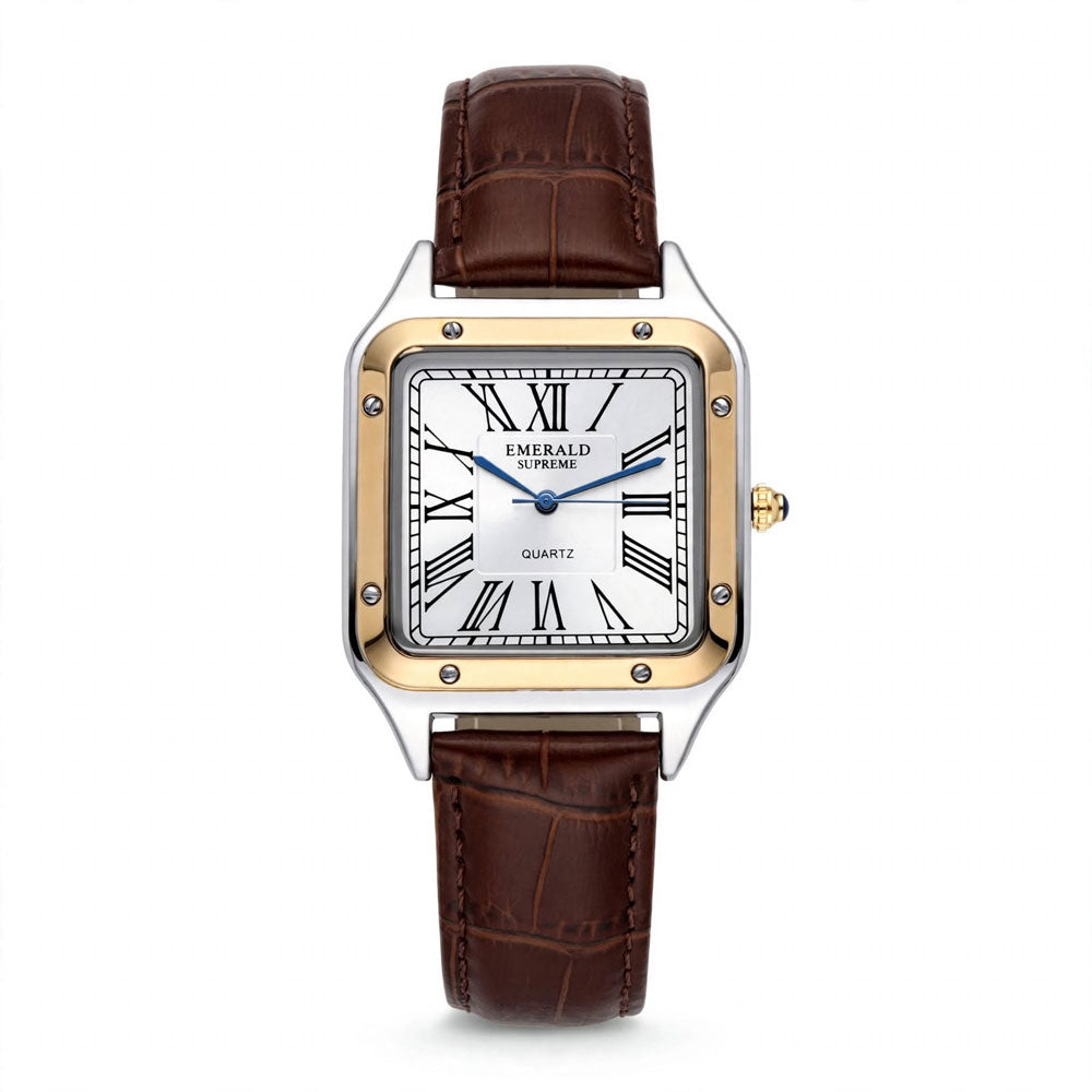 Emerald Santos ES-2033 White dial Two Tone Brown Leather Men's Watch