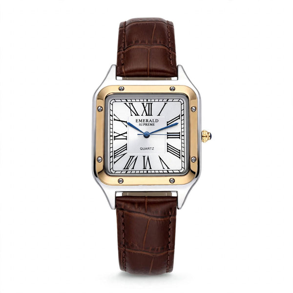 Emerald Santos ES-2033 White dial Two Tone Brown Leather Men's Watch