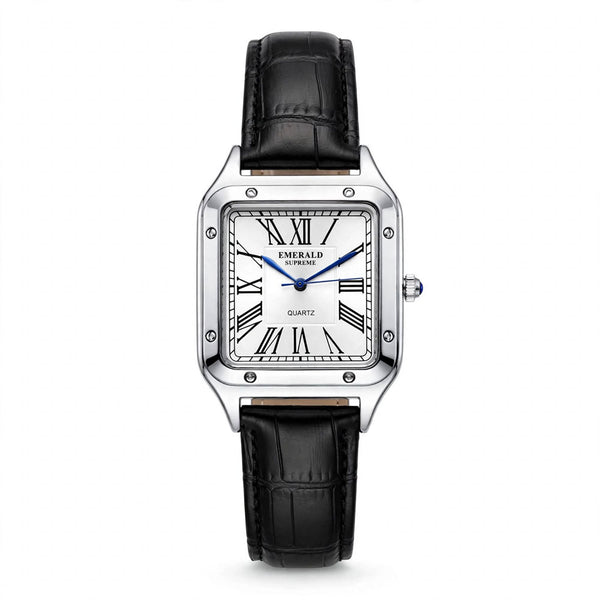Emerald Santos ES-2029 White dial Black Leather Men's watch