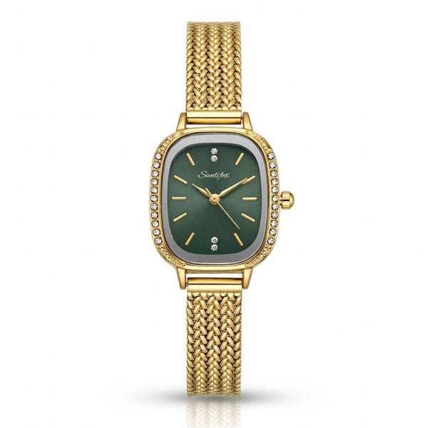 Sunlifex Women's Vintage Square Watch – Green dial Gold Mesh Strap