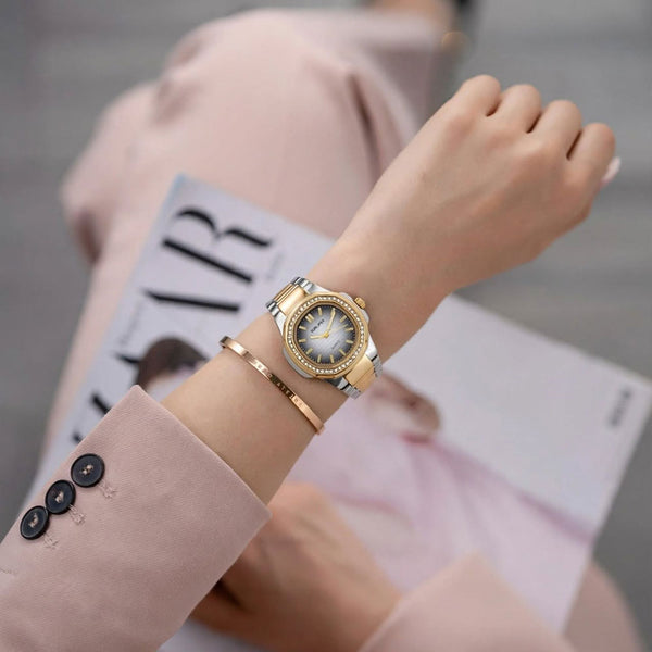 Sunlifex Two-Tone Diamond Watch for Women – Silver Gold – Grey Dial