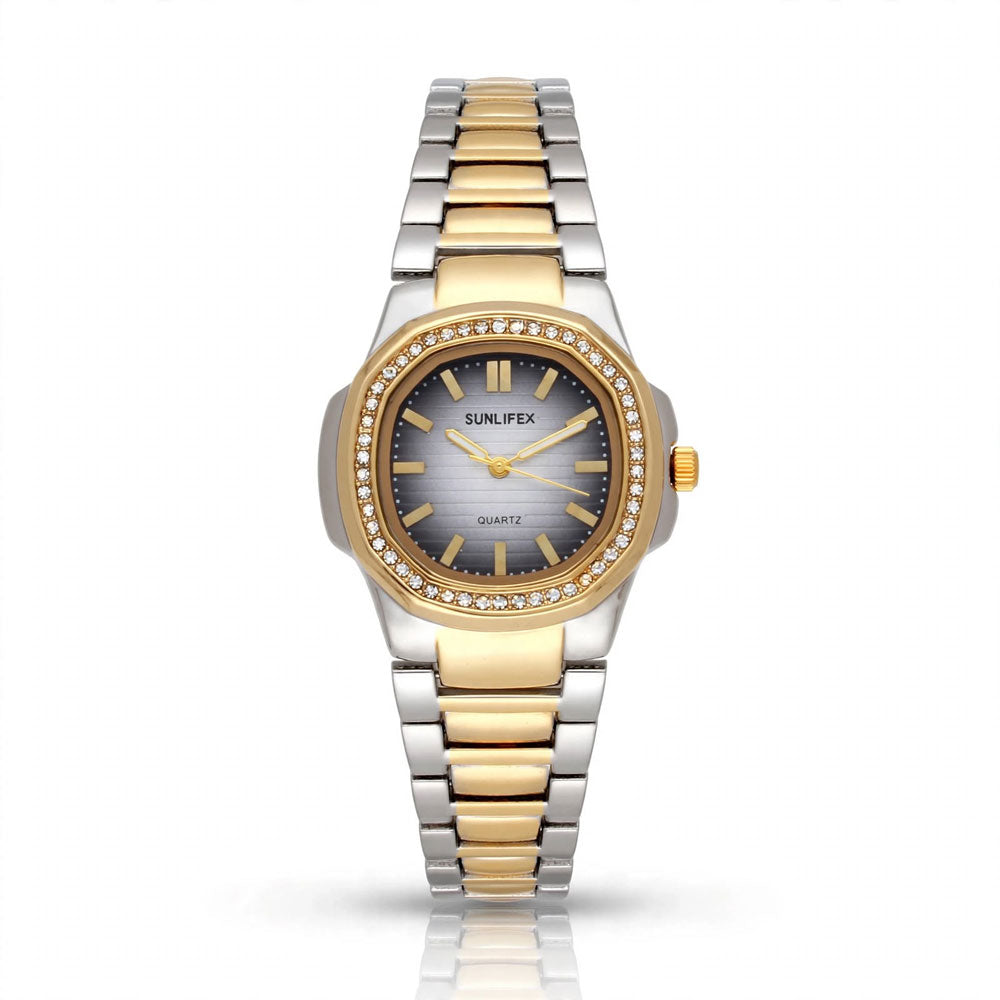 Sunlifex Two-Tone Diamond Watch for Women – Silver Gold – Grey Dial Main image