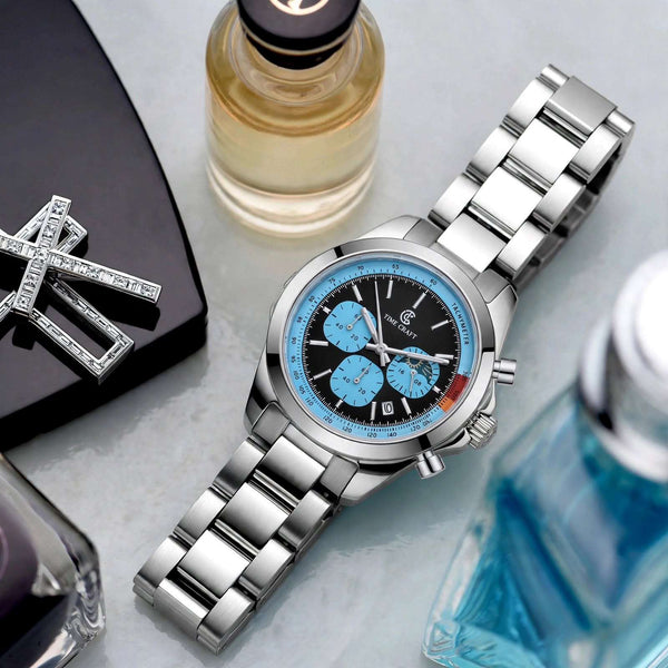 Time Craft TC-1615BL Chronograph black Dial silver Chain Watch