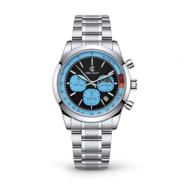 Time Craft TC-1615BL Chronograph black Dial silver Chain Watch
