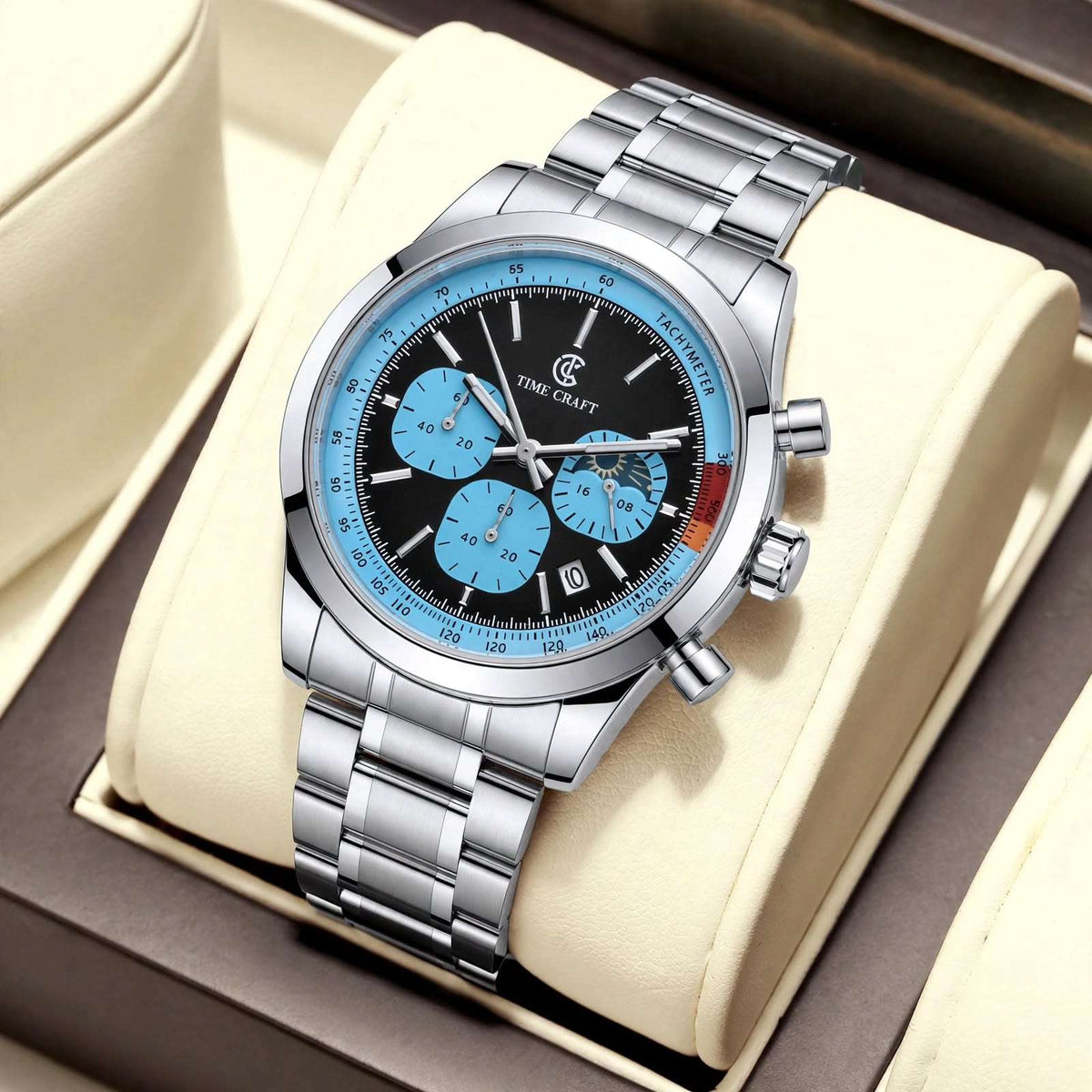 Time Craft TC-1615BL Chronograph black Dial silver Chain Watch