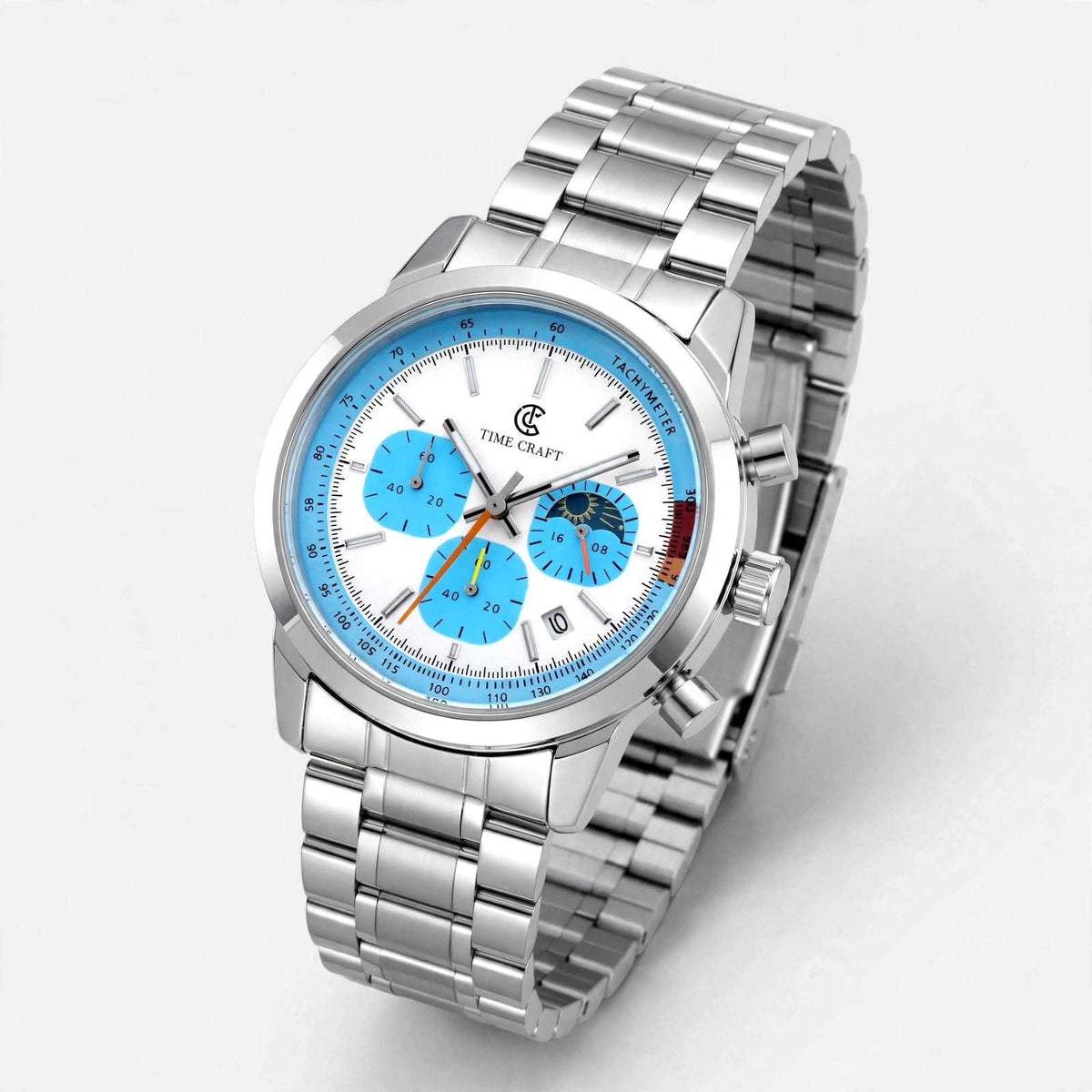 Time Craft TC-1615WB Chronograph white Dial silver Chain Watch