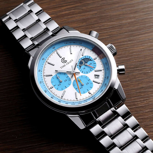 Time Craft TC-1615WB Chronograph white Dial silver Chain Watch