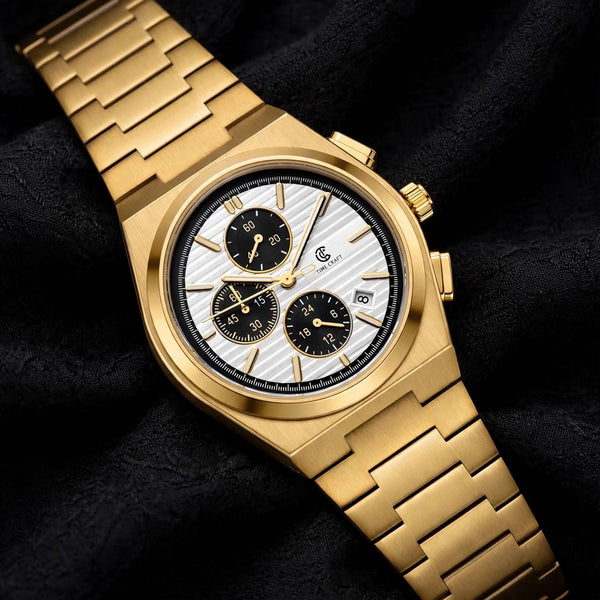 Time Craft PRX TC-1635GW Chronograph White Dial Gold Chain Watch