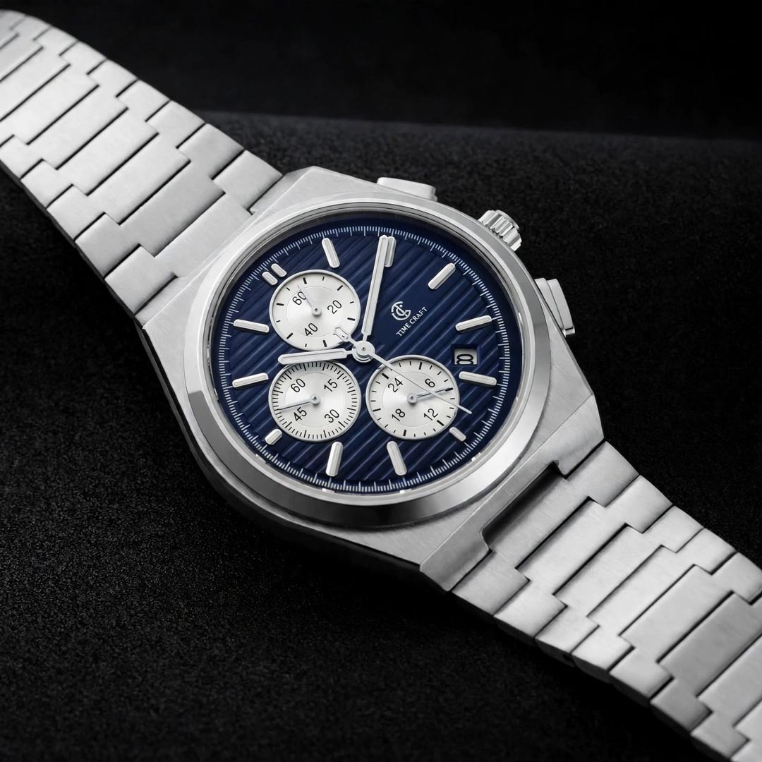 Time Craft PRX TC-1635SB Chronograph Blue Dial silver Chain Watch