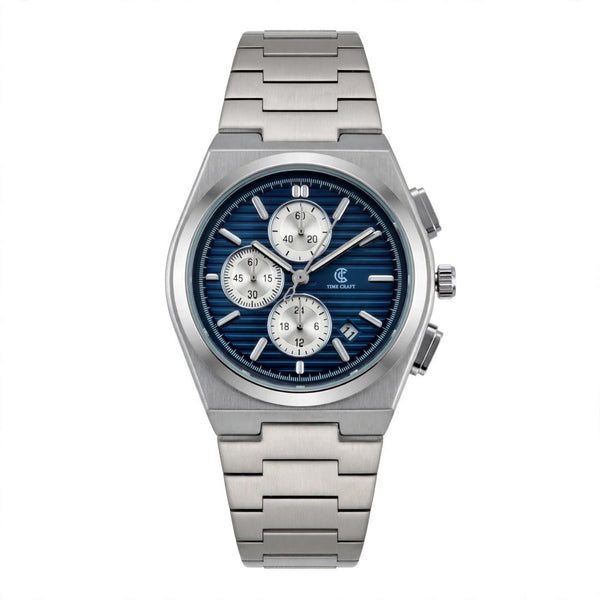 Time Craft PRX TC-1635SB Chronograph Blue Dial silver Chain Watch
